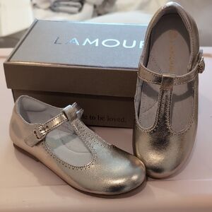 L'Amour Kids Gold T-Strap Shoes
